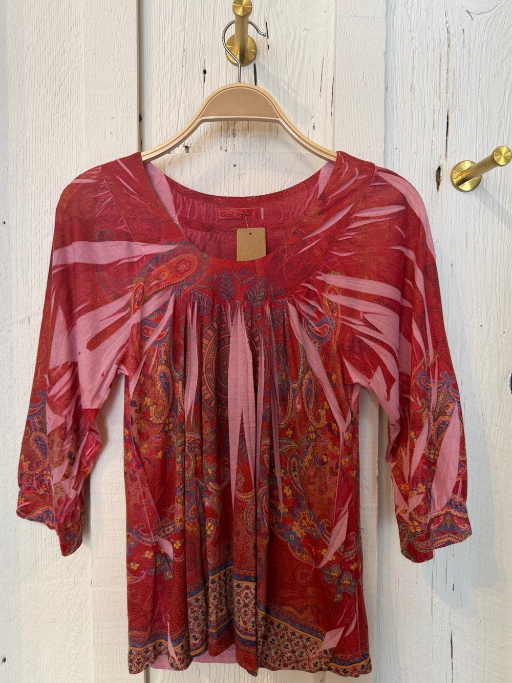 Red Paisley Gathered Scoop-Neck Tunic Top